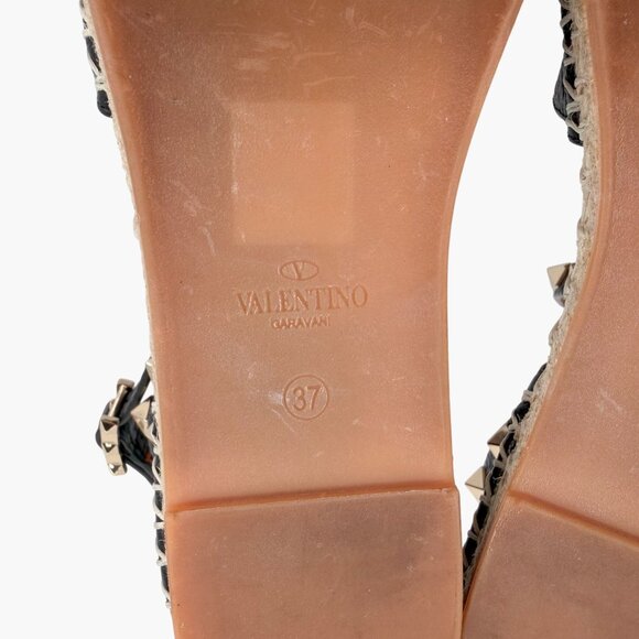 Valentino Garavani Rockstud Black Leather Espadrille Flats Size 37 US 7 Women's - Picture 12 of 14